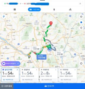 하남 강남 하남 남양주로 이동한 12월 22일 대리운전 실제 운행 경로 지도