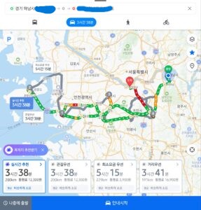 하남 송도 운서동 분당 반포동으로 이어진 2025년 12월 16일 대리운전 전체 이동 경로 지도 