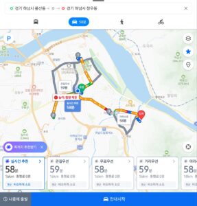2025년 12월 24일 하남 지역 중심 대리운전 실제 운행 경로 지도 화면 